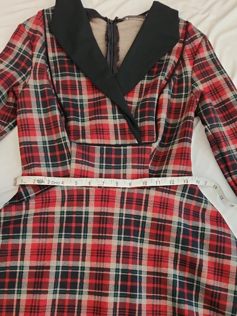 👠Unique Vintage Trudy 50'S Red And Black Plaid Swing Dress with Collar SZ M - Picture 9 of 14